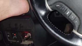 Big dick masturbates in car thinking of his sub