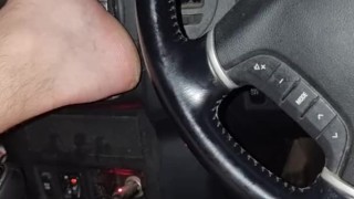 Big dick masturbates in car thinking of his sub