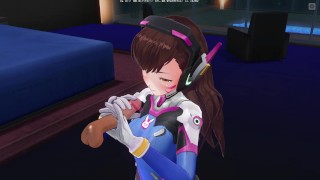3D HENTAI D.VA jerks off your cock in the penthouse