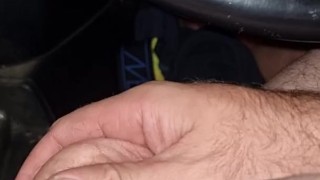 Daddy plays with his big balls in the car in public