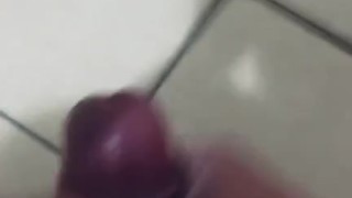 Asian boy cum on rainy day 