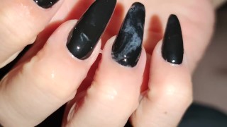 Long Nails Handjob with Black Long Nails Incredible Cumblast *Cum on Black Nails*