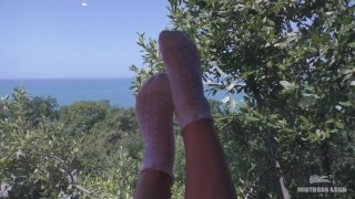 Enticing Mistress Legs In White Socks Greets The Morning