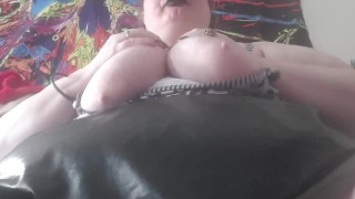 BBW Goth Nipple Play While Watching Anime