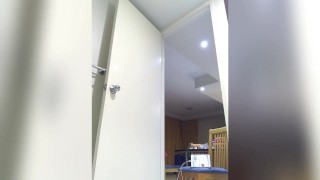 hot naked trans enjoying dancing in her toilet