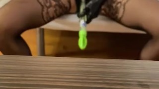 Cat suit slut fucks toys