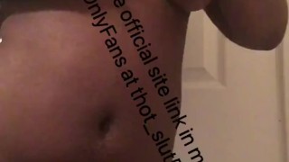 Ebony chick drinks piss and spits it back out on her boob