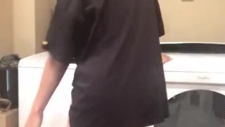Horny house MILF on laundry day 