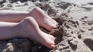 Mistress Legs Barefoot On The Summer Sea Beach