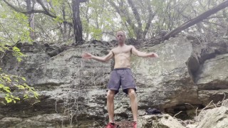 Cam Crest does a muscle show outside