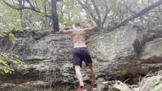 Cam Crest does a muscle show outside