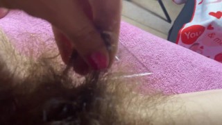 hUGE HAIRY BUSH MEASUREMENT LONG PUSSY HAIR CLOSEUP