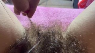 hUGE HAIRY BUSH MEASUREMENT LONG PUSSY HAIR CLOSEUP