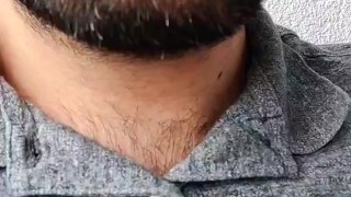 Smoking on the balcony with my full balls and cock so hard - see the twitch at the end