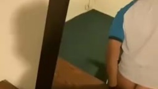 Fucking myself with a big white dildo.