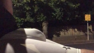 Cigarette Break & a HUGE BULGE on a Busy Road Bench