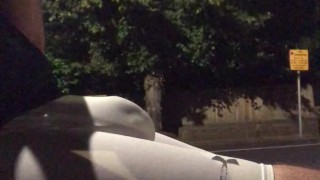 Cigarette Break & a HUGE BULGE on a Busy Road Bench