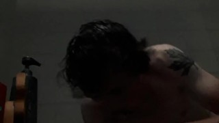 Playing with dildo before work