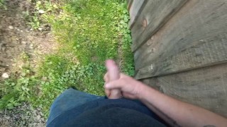 Jacking off behind my tool shed