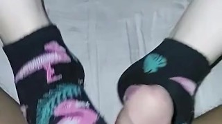 Girl foot job while masturbate