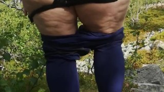 Outdoor hiking, need to pee up in the mountain. 