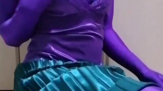 Japanese Zentai Crossdresser wearing Satin Shiny Outfit