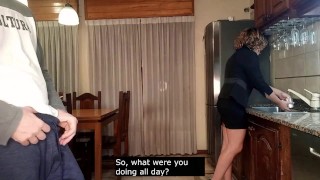 Hot stepmom fucks her boyfriend's son and let him cum inside her ass.