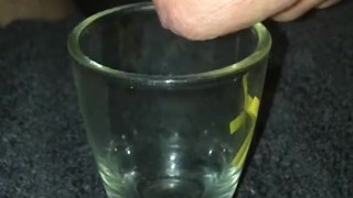 A little miss at the beginning, slow motion cum shot glass