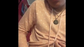 Horny tranny jerks her big cock