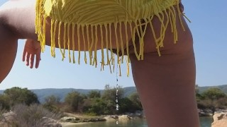 Up dress NO PANTIES # PEE an Sea Shore