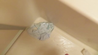 Pissing on light-blue panties!!