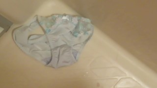 Pissing on light-blue panties!!