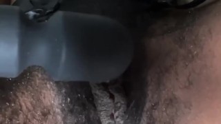 Hairy pussy babe tries out butt dildo for the first time