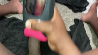 Masturbating with toy vibrating sucking warming