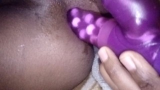 Destroyed-hot black twink gets his hole stretched by an enormous dildo