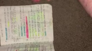 Bear cums on his school books