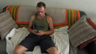 Daddies boy strips, strokes moans and uses buttplug while watching porn 