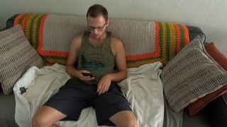 Daddies boy strips, strokes moans and uses buttplug while watching porn 