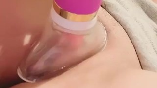 Clit licking and sucking toy on latina pussy