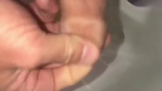 Risky Public Washroom Masturbation, Slow Motion Cumshot into the Urinal after pissing & Jerking Fast