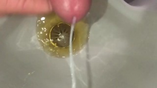 Risky Public Washroom Masturbation, Slow Motion Cumshot into the Urinal after pissing & Jerking Fast