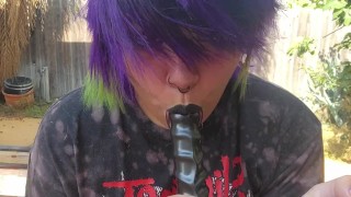 Smoking dildo blowjob and masturbation