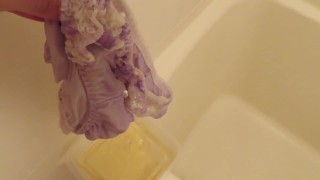 Piss-covered purple panties!!
