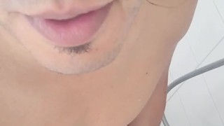 Quick jerk before stepping in shower 