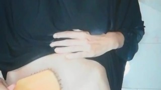 Egypt hijab girl wants to brush hair but fucks her creamy pussy with hair brush 