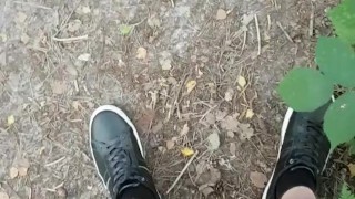 Wife's BFF Husband gives secret handjob in the woods