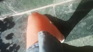 Pissing on the stairs, step mom made this huge puddle 