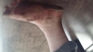 Locked chub on usual barefoot walk around lakeside