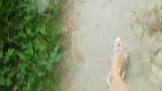 NEW! Village girl can't hold Pee and Wetting her Red Panties on the trail - Angel Fowler 