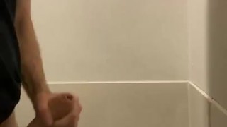 Spa day masturbation in the bathroom following steam rooms, big dick horny guy cumming after wank